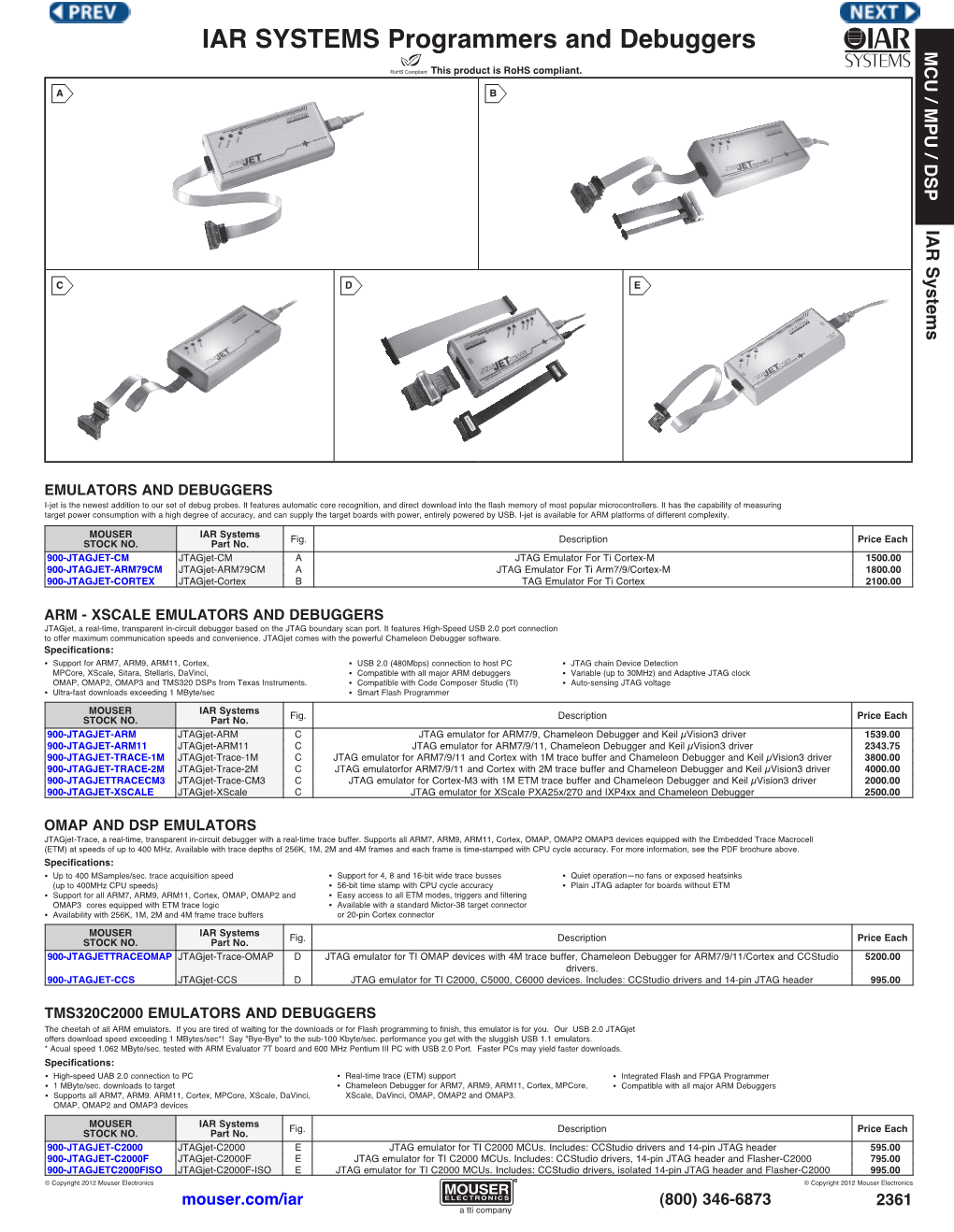 IAR SYSTEMS Programmers and Debuggers MCU / MPU / DSP This Product Is Rohs Compliant