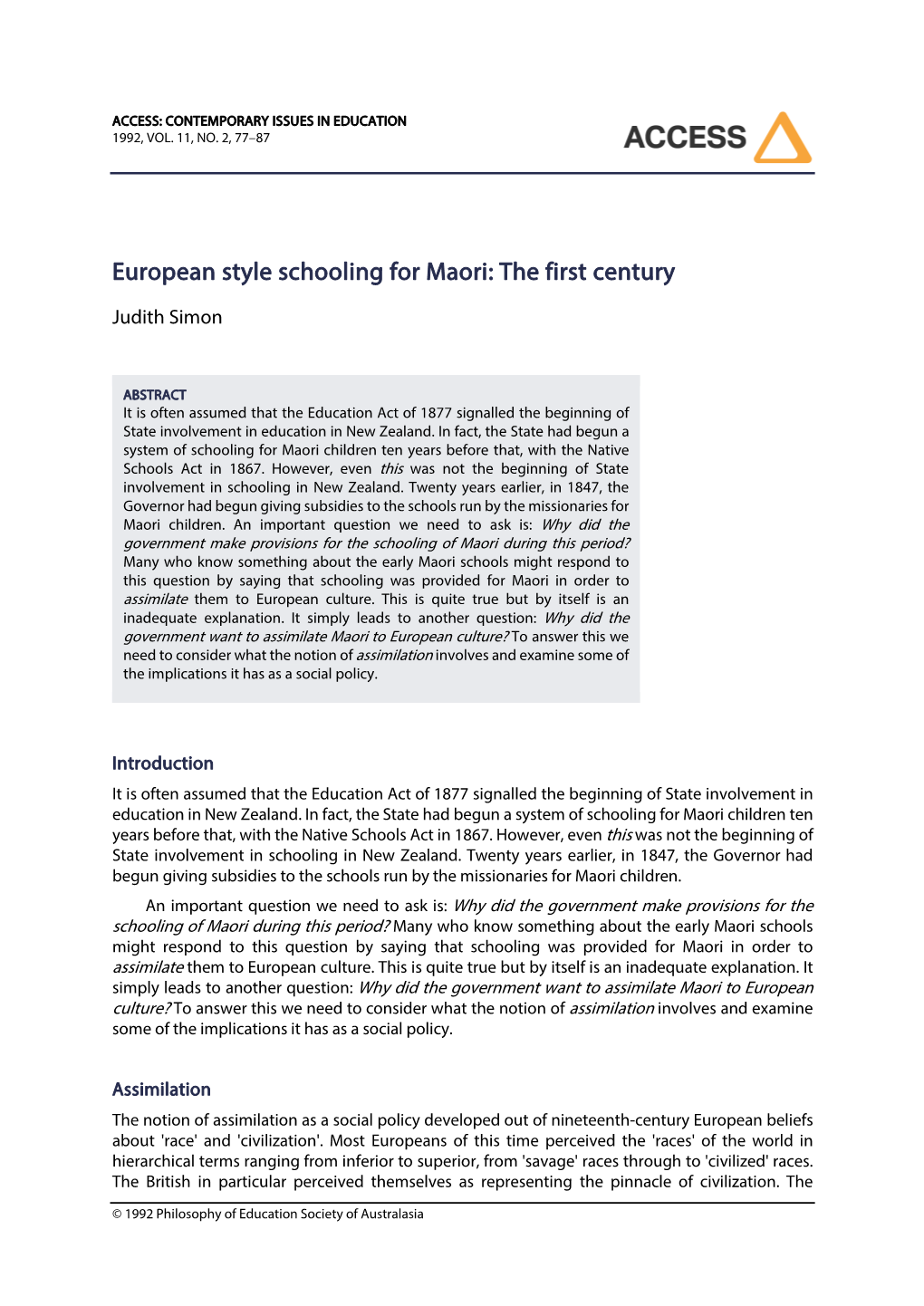 European Style Schooling for Maori: the First Century