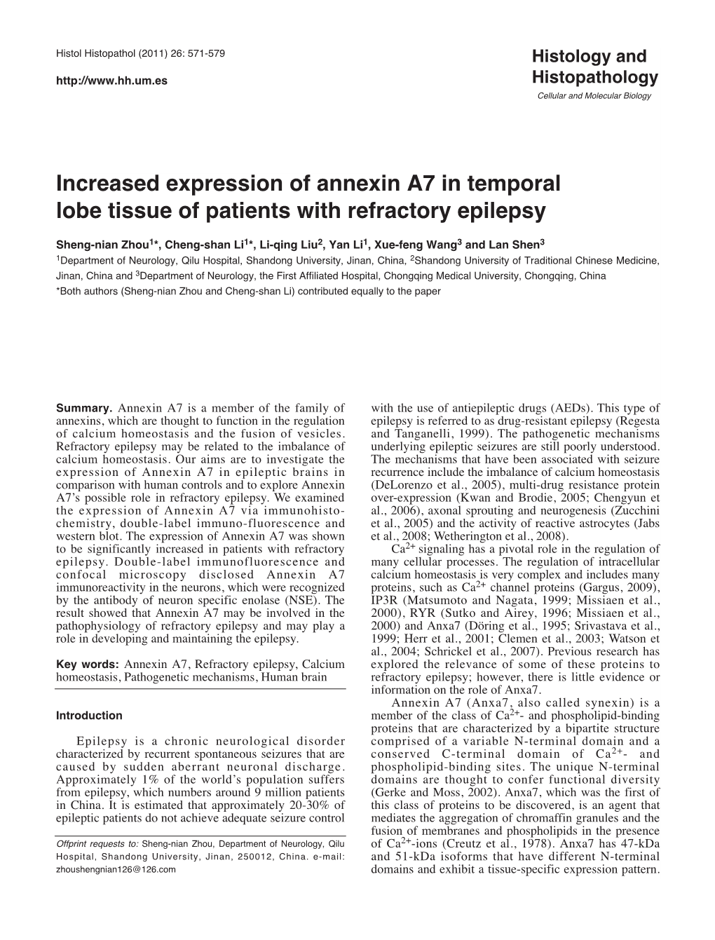 Increased Expression of Annexin A7 in Temporal Lobe Tissue of Patients