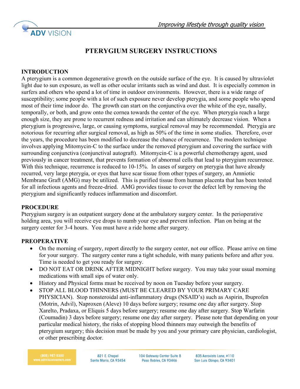 Pterygium Surgery Instructions