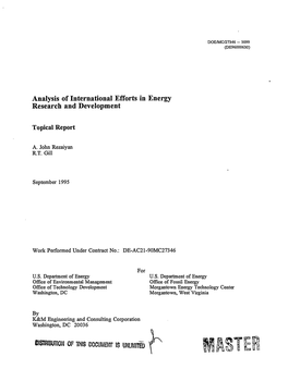 Analysis of International Efforts in Energy Research and Development