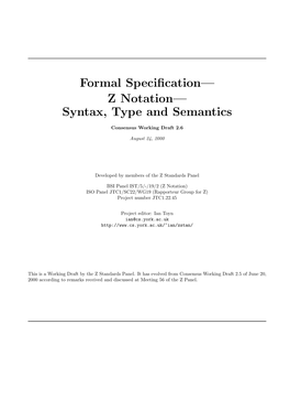 Formal Specification— Z Notation— Syntax, Type and Semantics