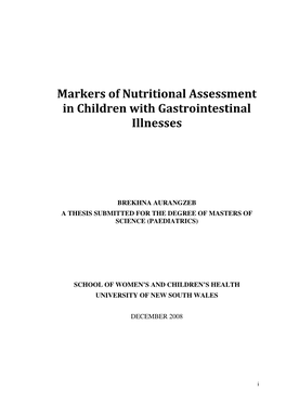 Markers of Nutritional Assessment in Children with Gastrointestinal Illnesses