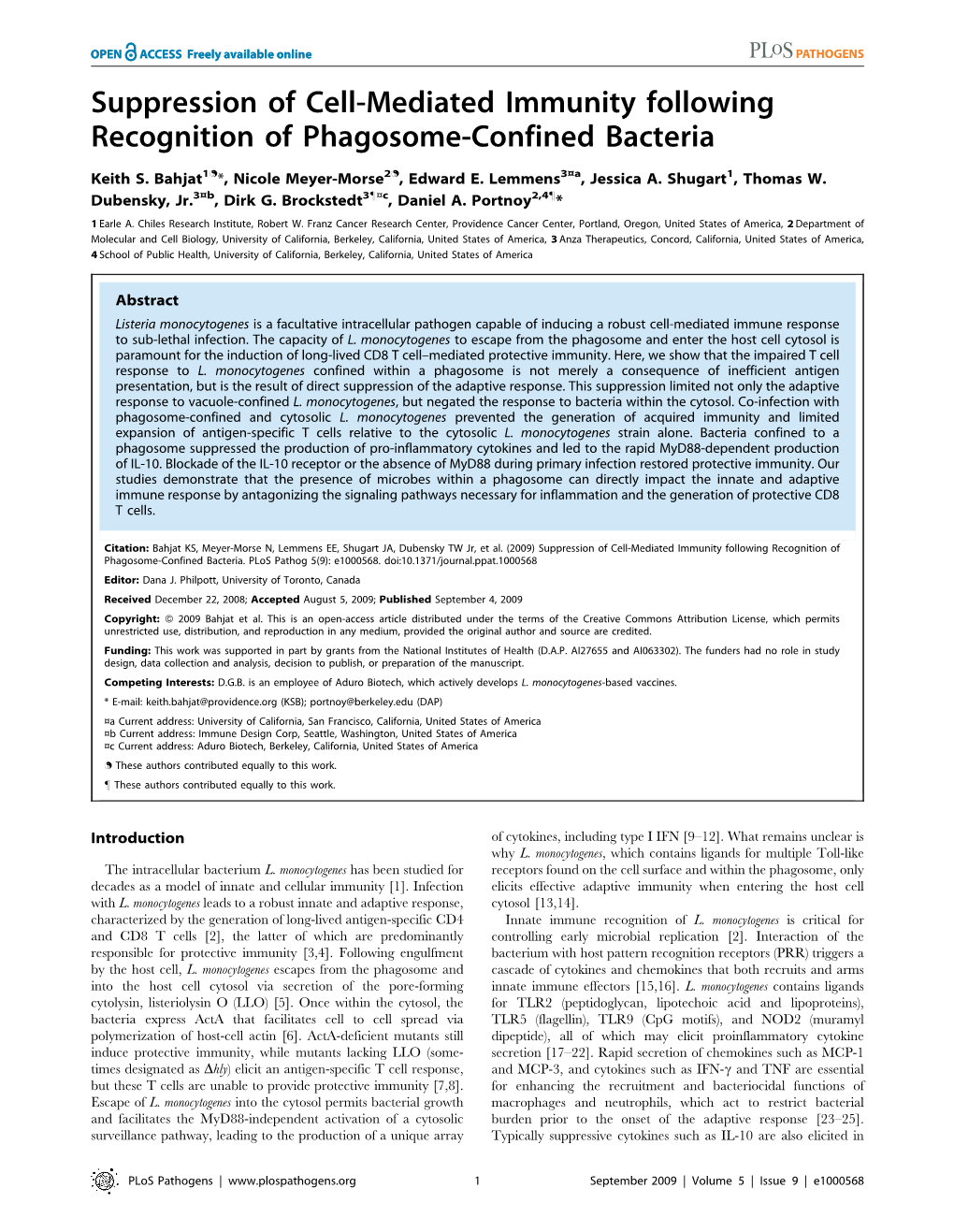 Suppression of Cell-Mediated Immunity Following Recognition of Phagosome-Confined Bacteria