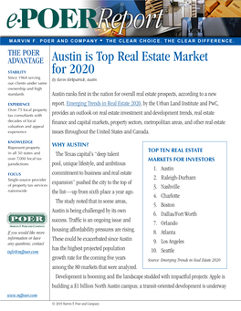 Austin Is Top Real Estate Market for 2020 by Kevin Kirkpatrick, Austin