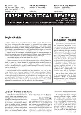 IRISH POLITICAL REVIEW August 2019 Vol.34, No.8 ISSN 0790-7672 and Northern Star Incorporating Workers' Weekly Vol.33 No.8 ISSN 954-5891
