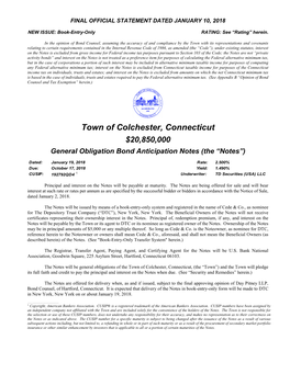 Town of Colchester, Connecticut $20,850,000 General Obligation Bond Anticipation Notes (The “Notes”)
