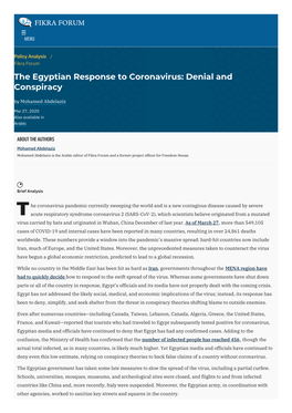 The Egyptian Response to Coronavirus: Denial and Conspiracy by Mohamed Abdelaziz