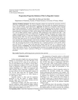 Preparation-Properties Relation of Mn-Cu Hopcalite Catalyst
