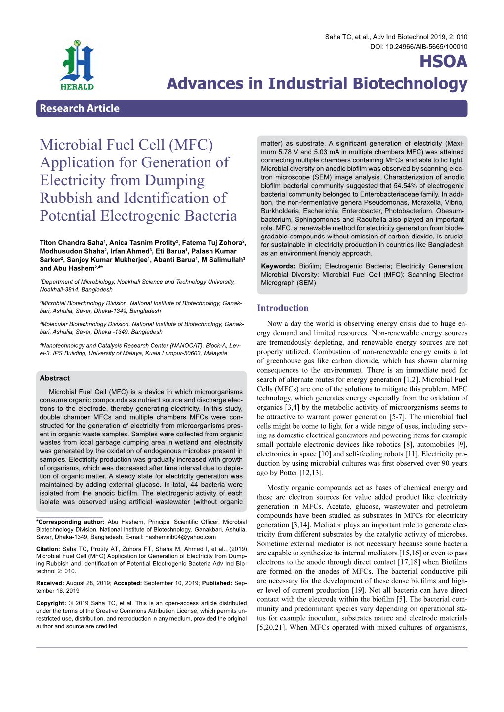 Microbial Fuel Cell (MFC) Mum 5.78 V and 5.03 Ma in Multiple Chambers MFC) Was Attained Connecting Multiple Chambers Containing Mfcs and Able to Lid Light