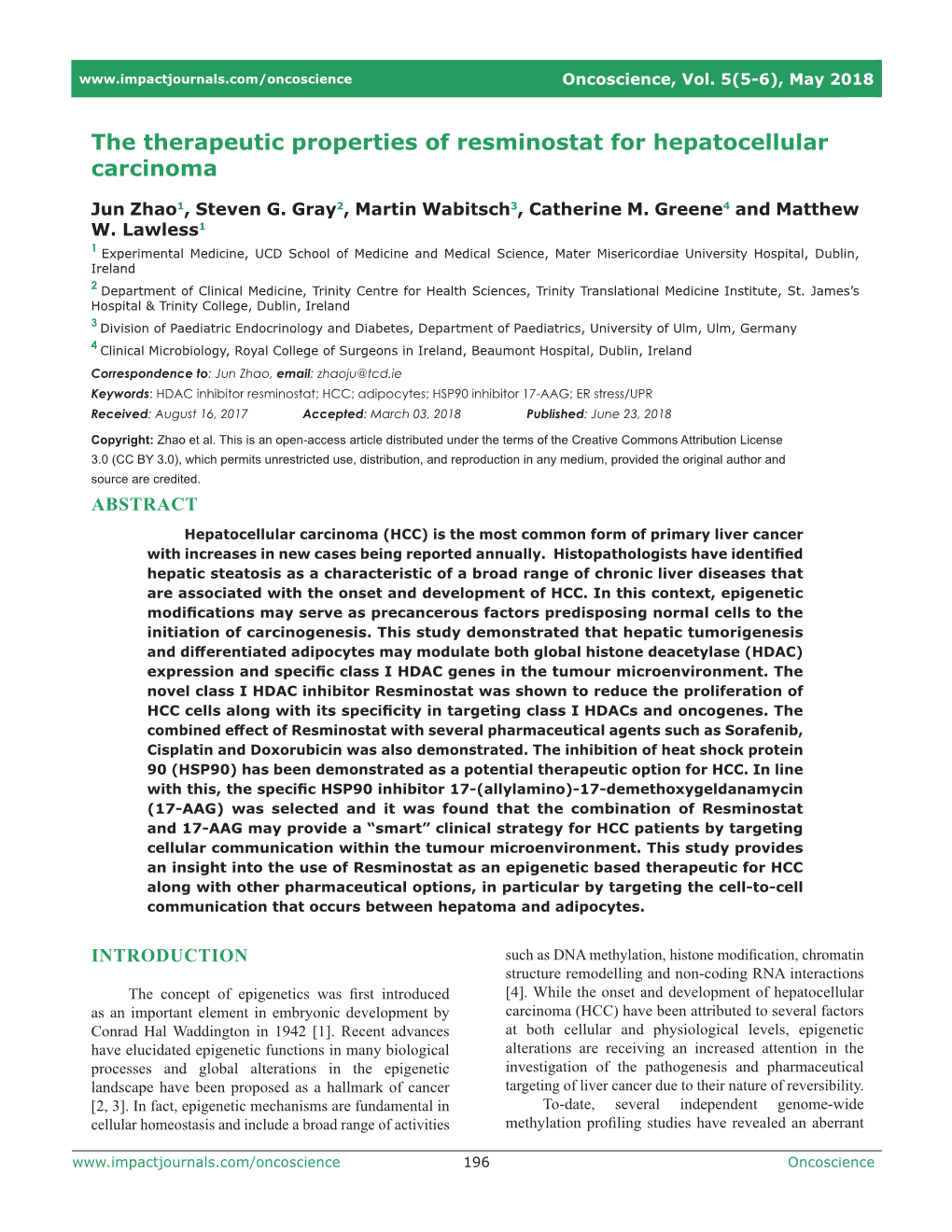 The Therapeutic Properties of Resminostat for Hepatocellular Carcinoma