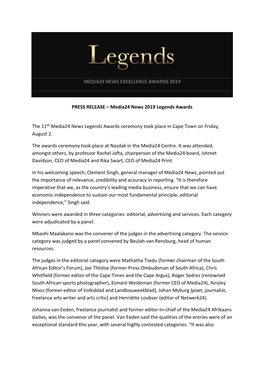 Media24 News Excellence Awards 2019 Press Release