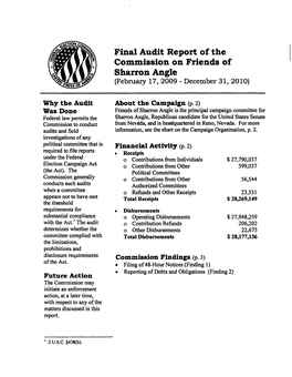 Final Audit Report of the Commission on Friends of Sharron Angle (February 17, 2009 - December 31, 2010)