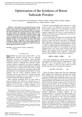 Optimization of the Synthesis of Boron Suboxide Powders