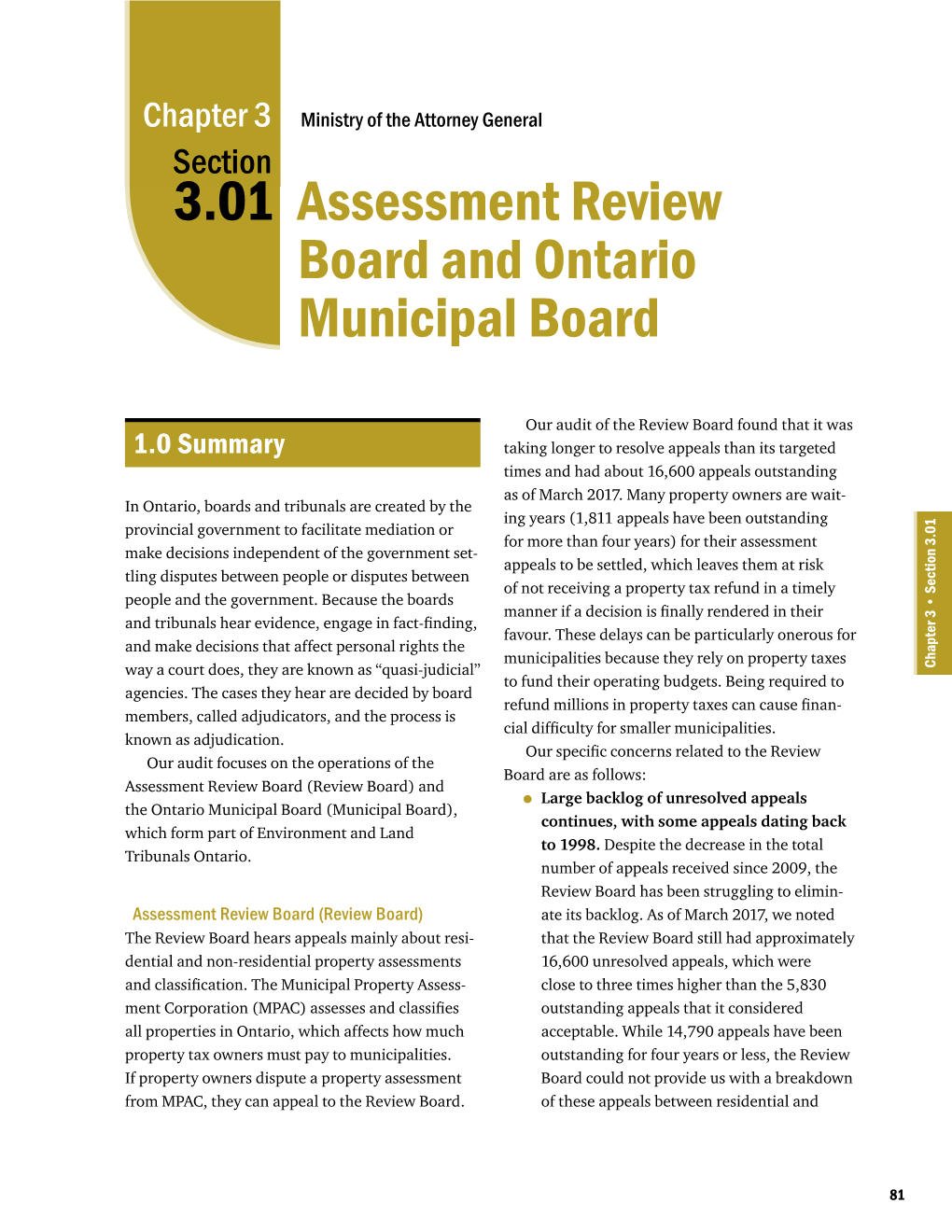 3.01 Assessment Review Board and Ontario Municipal Board