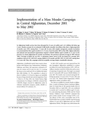 Implementation of a Mass Measles Campaign in Central Afghanistan, December 2001 to May 2002