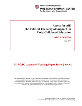 The Political Economy of Support for Early Childhood Education