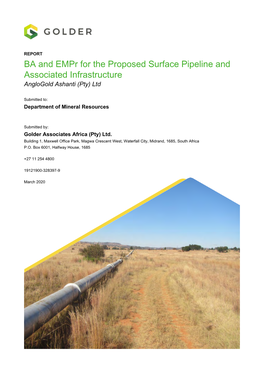 BA and Empr for the Proposed Surface Pipeline and Associated Infrastructure Anglogold Ashanti (Pty) Ltd