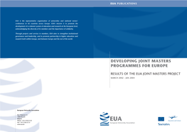 Developing Joint Masters Programmes for Europe