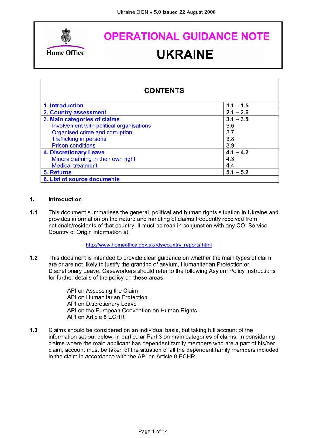 Ukraine OGN V 5.0 Issued 22 August 2006