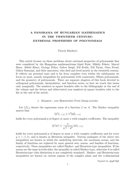 EXTREMAL PROPERTIES of POLYNOMIALS Tamás Erdélyi This