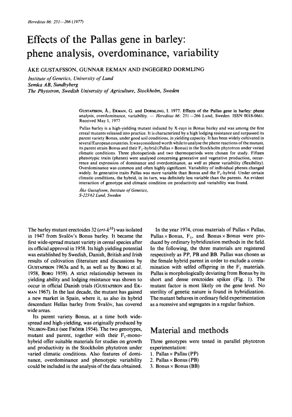 Phene Analysis, Overdominance, Variability