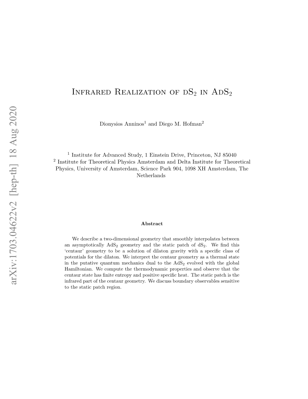 Arxiv:1703.04622V2 [Hep-Th] 18 Aug 2020 to the Static Patch Region