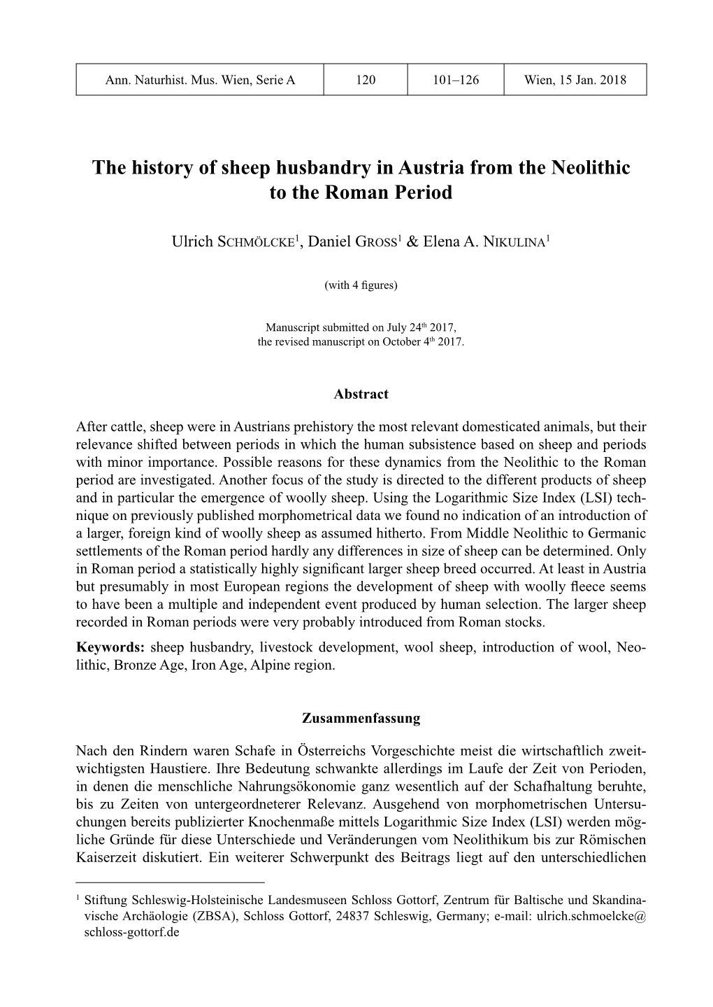 The History of Sheep Husbandry in Austria from the Neolithic to the Roman Period