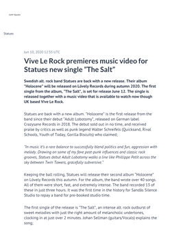Vive Le Rock Premieres Music Video for Statues New Single ”The Salt”