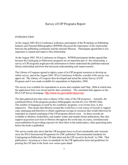 IFLA CIP Survey Report