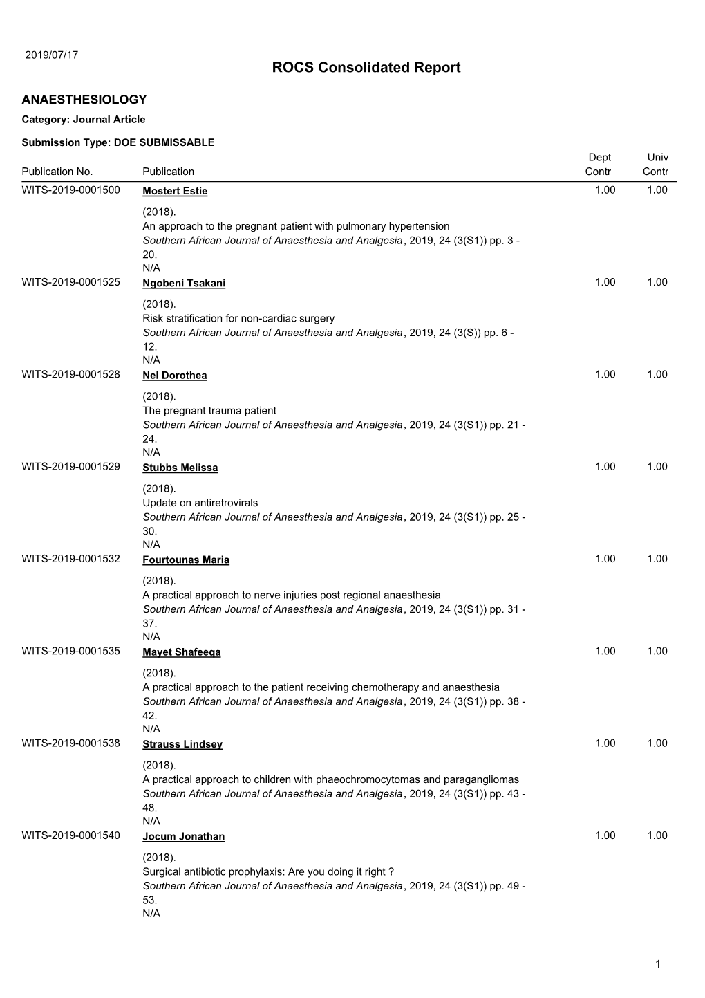 ROCS Consolidated Report