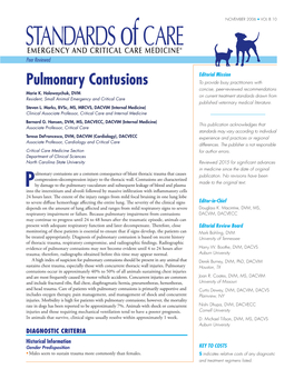 Pulmonary Contusions to Provide Busy Practitioners with Concise, Peer-Reviewed Recommendations Marie K