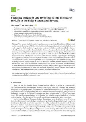 Factoring Origin of Life Hypotheses Into the Search for Life in the Solar System and Beyond