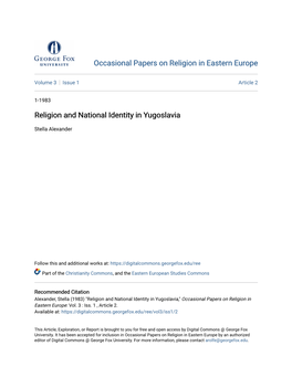 Religion and National Identity in Yugoslavia