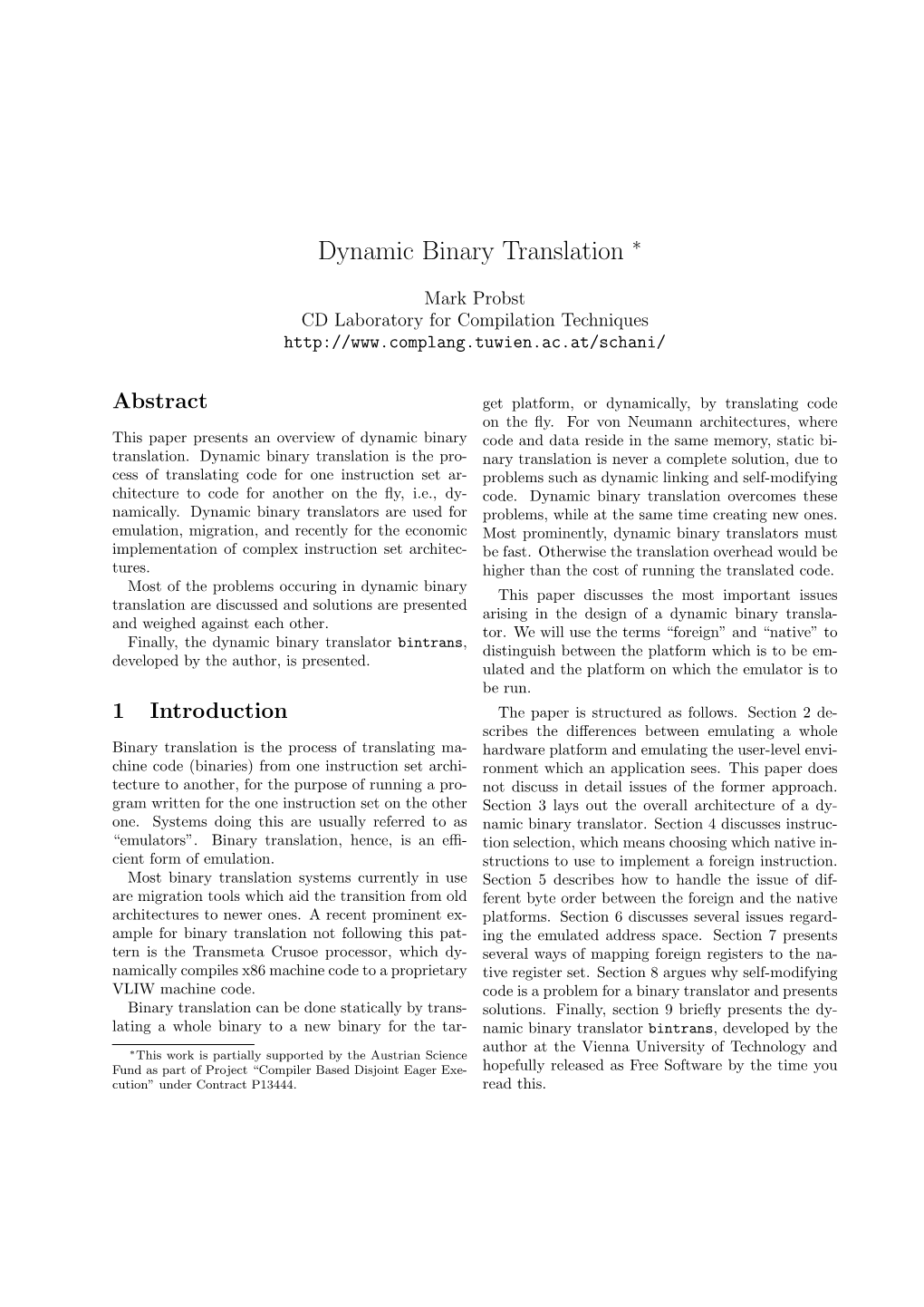 Dynamic Binary Translation ∗