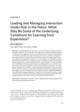 Leading and Managing Interaction Under Risk in the Police