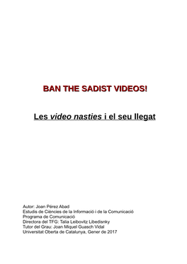Ban the Sadist Videos! Les Video Nasties I El Seu Llegat