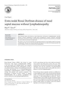 Extra Nodal Rosai Dorfman Disease of Nasal Septal Mucosa Without Lymphadenopathy