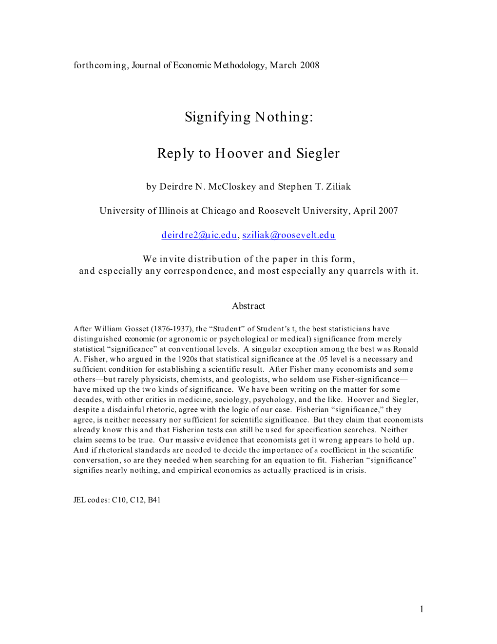 Signifying Nothing: Reply to Hoover and Siegler
