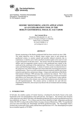 Seismic Monitoring and Its Application As an Exploration Tool in the Berlín Geothermal Field, El Salvador