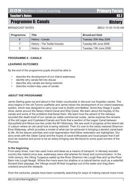 Programme 6: Canals History Primary Focus