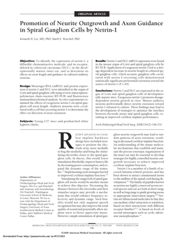 Promotion of Neurite Outgrowth and Axon Guidance in Spiral Ganglion Cells by Netrin-1