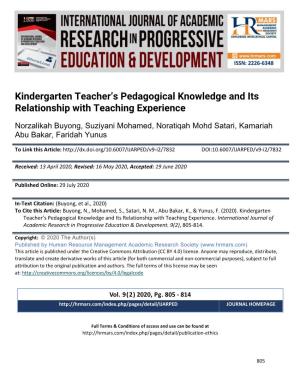 Kindergarten Teacher's Pedagogical Knowledge and Its Relationship with Teaching Experience