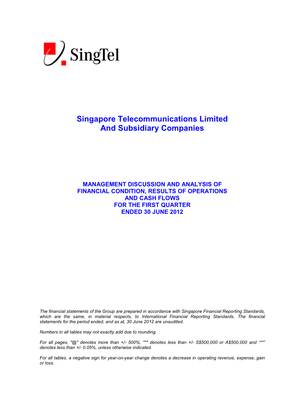 Singapore Telecommunications Limited and Subsidiary Companies