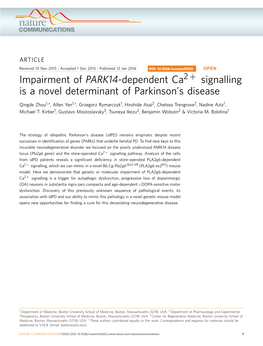 Impairment of PARK14-Dependent Ca2&Plus; Signalling Is a Novel Determinant of Parkinson&Rsquo;S Disease