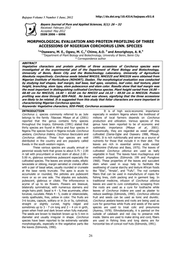 Morphological Evaluation and Protein Profiling of Three Accessions of Nigerian Corchorus Linn