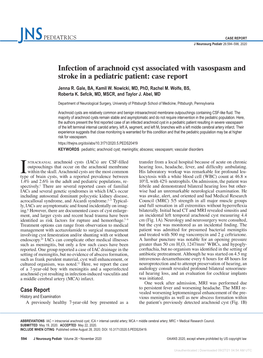 Infection of Arachnoid Cyst Associated with Vasospasm and Stroke in a Pediatric Patient: Case Report Jenna R