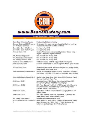 Chicago Bears History Custom DVD's Title Contents Super Bowl XX