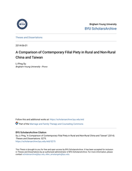 A Comparison of Contemporary Filial Piety in Rural and Non-Rural China and Taiwan