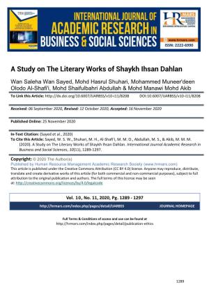 A Study on the Literary Works of Shaykh Ihsan Dahlan